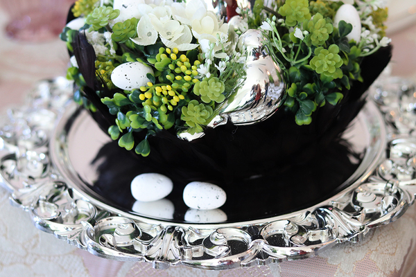 Pióra Glamour, Czerń, wielkanocny stroik, śr. 24/30cm