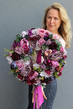 Fioletowa Malla, stonowany wianek z wstążkami, śr.44cm