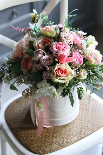 Pink Idylla, elegancki flowerbox w pastelowych barwach, wys.40cm