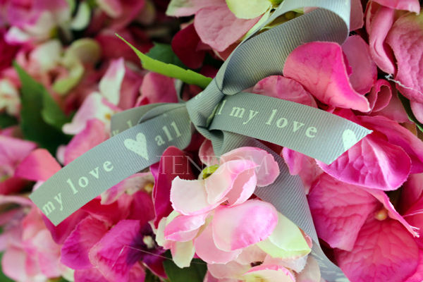 Różowa Hortensja wianek na drzwi, śr.40cm 