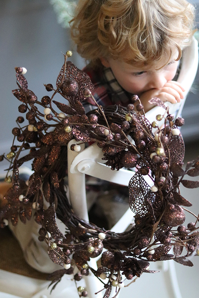 bożonarodzeniowy wianek na drzwi stroik na stół, Zimowa Nostalgia śr.40cm