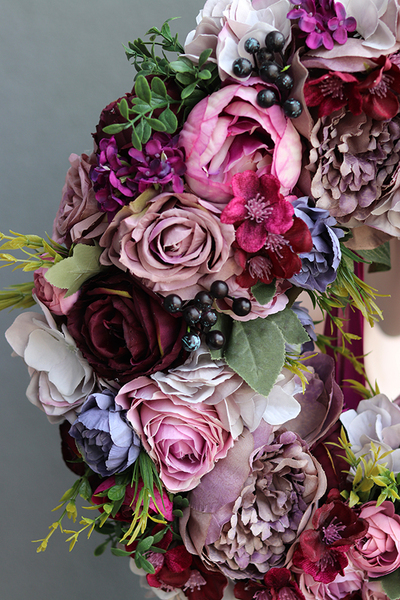 Fioletowa Malla, stonowany wianek z wstążkami, śr.44cm