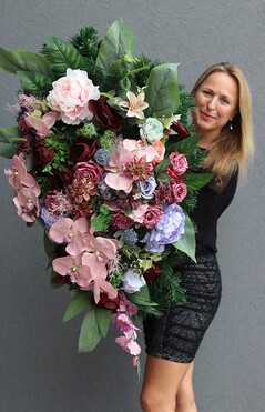 Nerassa, bogata fioletowa wiązanka nagrobna, dł.106cm