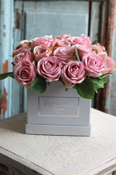 flowerbox kwadratowy z różami, Różana Aleja, wys.23cm