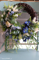 dekoracyjny wianek z ptaszkiem, Niebieska Łuna, śr.40cm