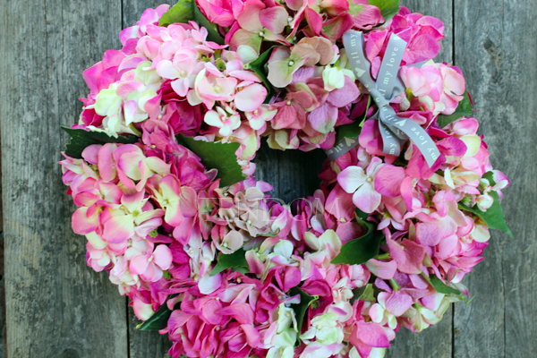Różowa Hortensja wianek na drzwi, śr.40cm 