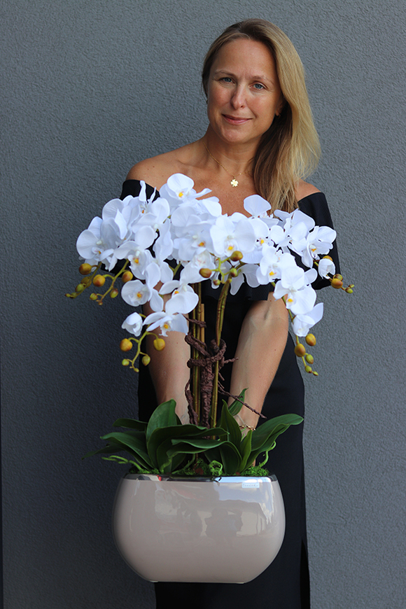 Cappuccino Glamour efektowny storczyk w beżowej donicy, wys.64cm