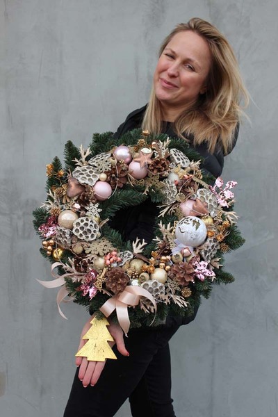 Golden Time zimowy dekoracyjny wianek / stroik, śr.45cm  