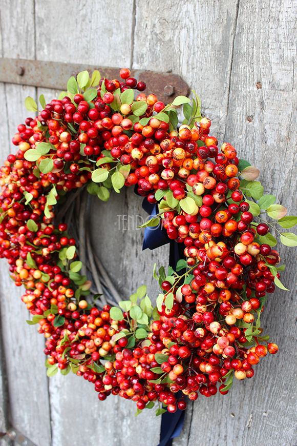Jesień u Magdaleny Knitter, dekoracyjny wianek / stroik, śr.40cm