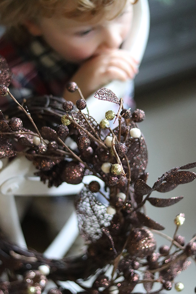 bożonarodzeniowy wianek na drzwi stroik na stół, Zimowa Nostalgia śr.40cm