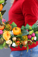 Jesienny Romantyzm, wianek na drzwi z dyniami, śr.46cm  