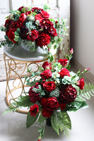 Reddito, komplet czerwonych dekoracji nagrobnych, bukiet +kompozycja 