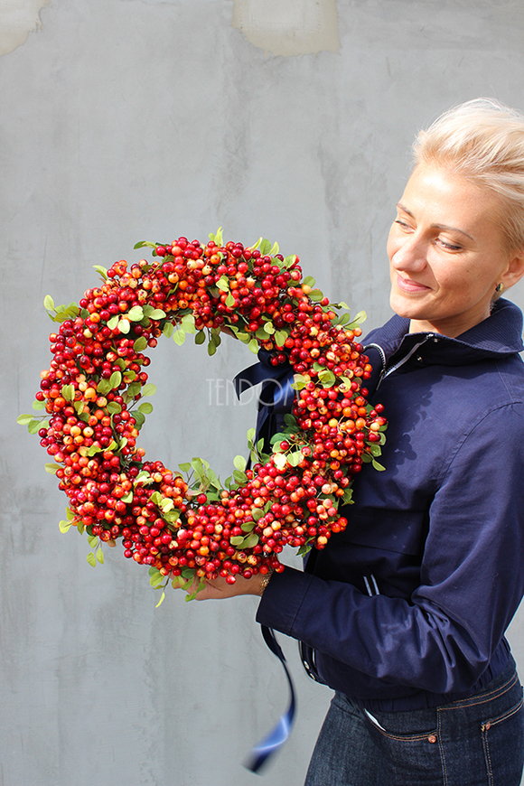 Jesień u Magdaleny Knitter, dekoracyjny wianek / stroik, śr.40cm