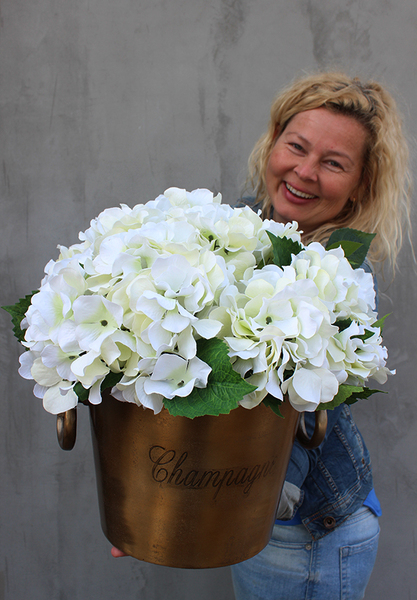 Cooler z hortensjami, elegancka kompozycja kwiatowa, wys.40cm