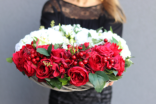 Biel&Czerwień Polonia, bogaty wianek patriotyczny stroik nagrobny, śr.41cm