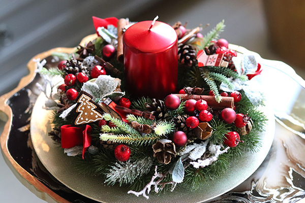 stroik świąteczny, Czerwona Rezydencja Premium, wys.13cm 