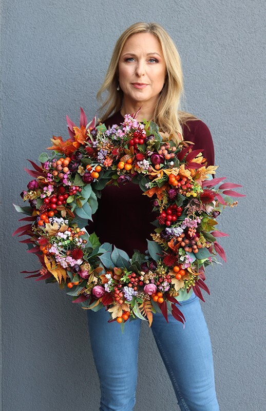 atrakcyjny kwiatowy wianek, Jesienna Muzyka, śr.44cm 