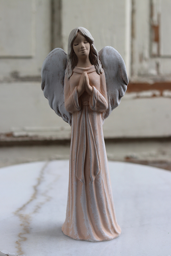 figurka ceramiczna, Uroczy Anioł, beżowy, wys.25cm