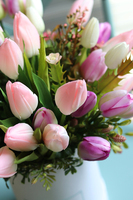 flowerbox kwiatowy / dekoracja na Wielkanoc, Tulipany Pink, wys.34cm