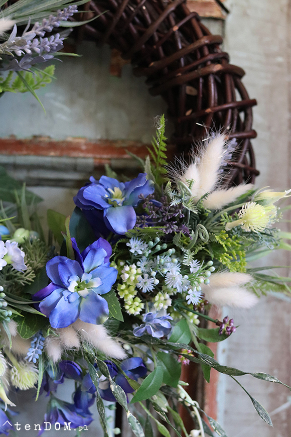 dekoracyjny wianek z ptaszkiem, Niebieska Łuna, śr.40cm