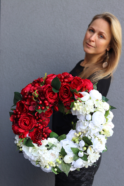 Biel&Czerwień Polonia, bogaty wianek patriotyczny stroik nagrobny, śr.41cm