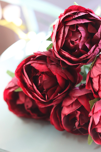 Bella Italia, bukiet bordowych peoni, 7szt. dł.42cm