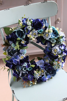 Granatowa Idylla, niebieski wianek na drzwi, śr. 43cm