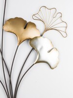 Ginko Glamour A, złoty decor ścienny z miłorzębem, wym.77x38x2cm