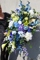 kompozycja kwiatowa dekoracja nagrobna Fiolet&amp;Niebieski dł.110cm, wys.40cm