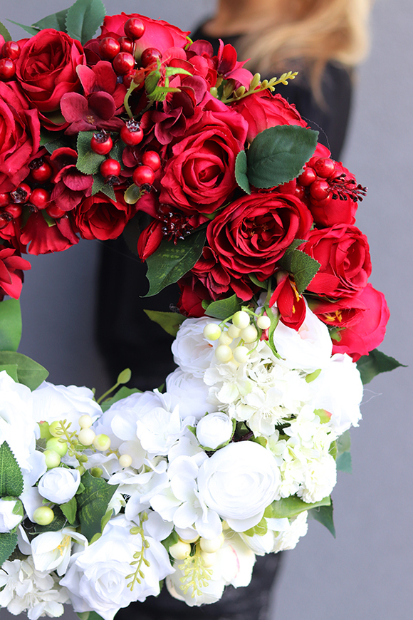 Biel&Czerwień Polonia, bogaty wianek patriotyczny stroik nagrobny, śr.41cm