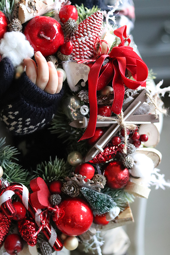 dekoracja zimowa wianek Świąteczny Przepych, śr.34cm