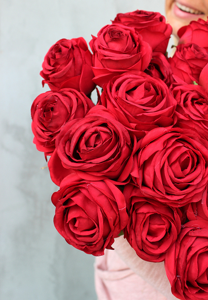 bukiet 25 sztucznych czerwonych róż, duży, Lenna, dł. 60cm