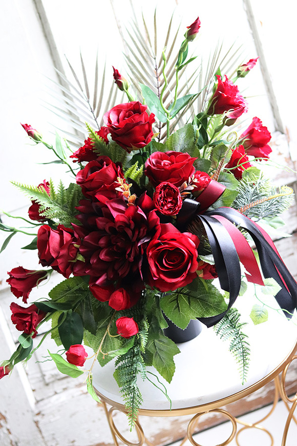 Reddito, komplet czerwonych dekoracji nagrobnych, bukiet +kompozycja 