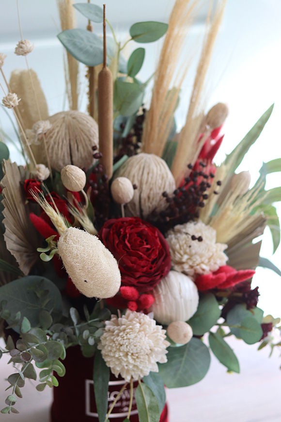 flowerbox welurowy z suszem, Marttimo Bordo Velvet, wys.66cm  