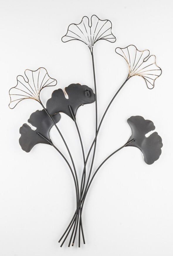 Ginko Glamour A, złoty decor ścienny z miłorzębem, wym.77x38x2cm