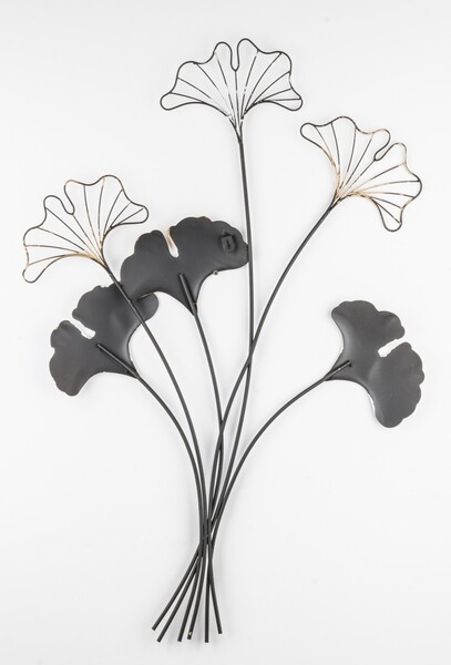 Ginko Glamour A, złoty decor ścienny z miłorzębem, wym.77x38x2cm