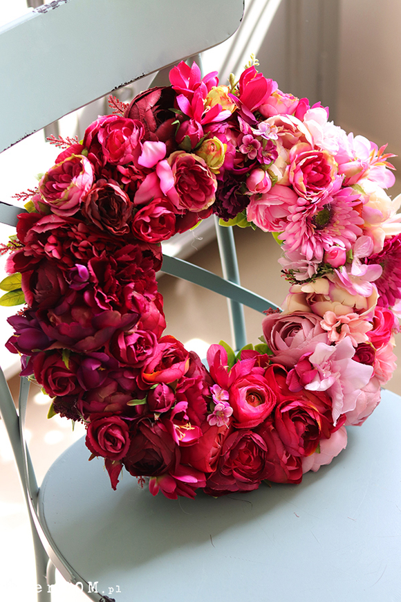 bardzo bogaty wianek na drzwi, Rosie, śr.38cm