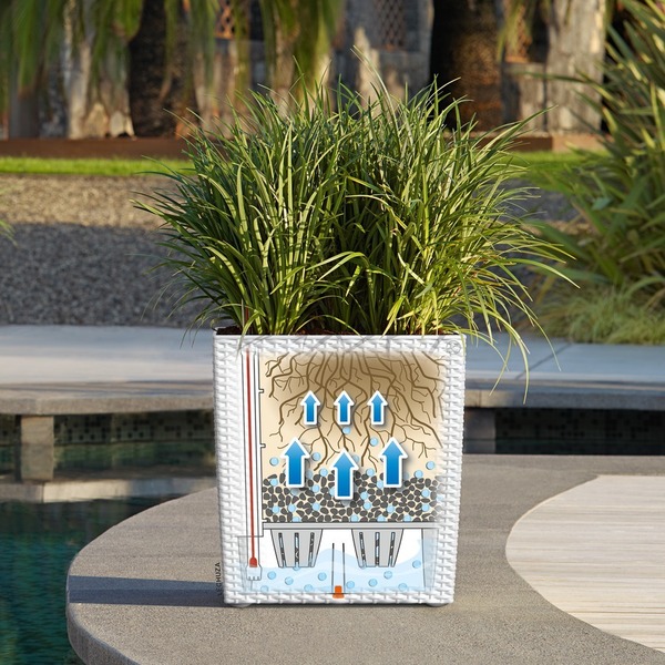 Cube Cottage, elegancka donica z nawadnianiem, biała, wym.30x30cm