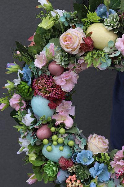 pastelowy wianek z ceramicznym jajek, Piękna Wiosna, śr.44cm