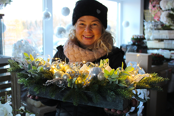 kompozycja świąteczna Green Light, 4 świeczki, dł.55cm