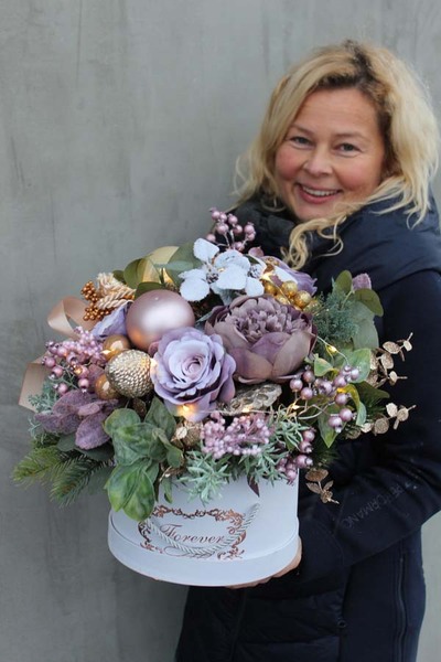 Fioletowa Zima, box świąteczny / stroik, wys.35cm 