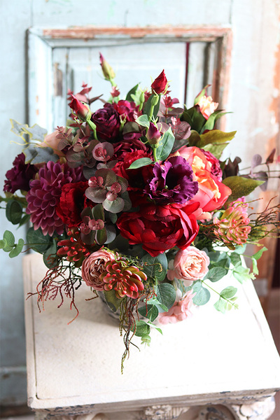 bogaty kosz z jesiennymi kwiatami, Jessica, wym. 46x45cm   