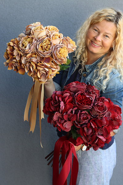 piaskowy bukiet róż i hortensji, Rosallia Sand, dł.52cm