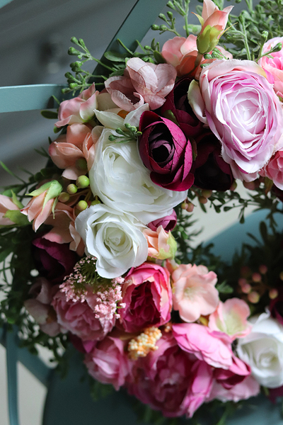 Hedania, różowy wianek na drzwi, śr.31cm