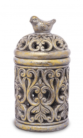 Bird Collection Gold B, ceramiczny ażurowy lampion, wym.29.5x15.5x15.5cm