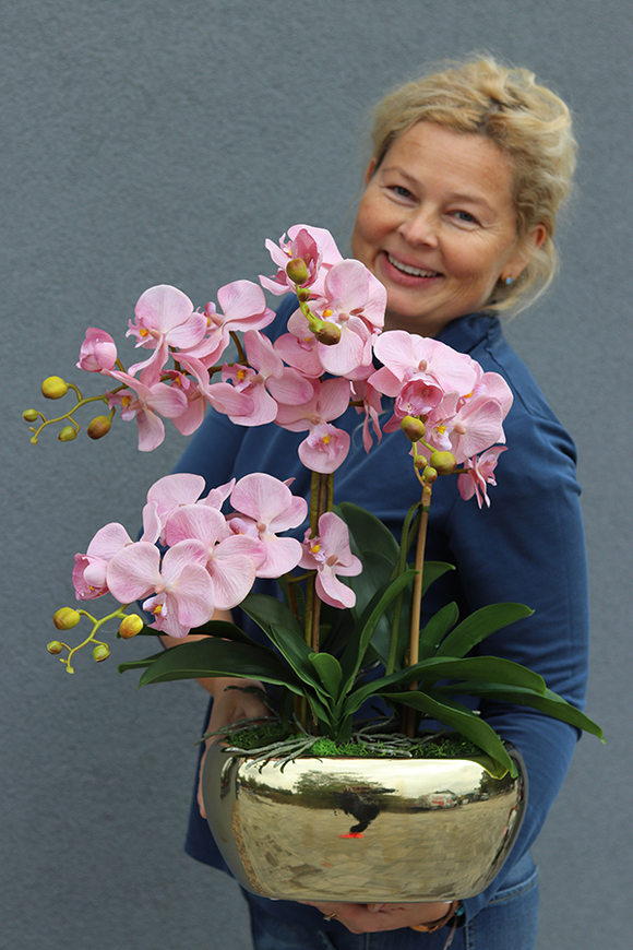 ekskluzywny storczyk w złotej donicy glamour, Pink&Gold, wys.60cm 