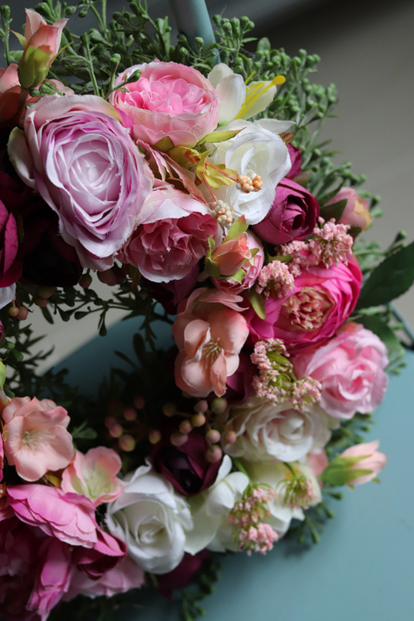 Hedania, różowy wianek na drzwi, śr.31cm