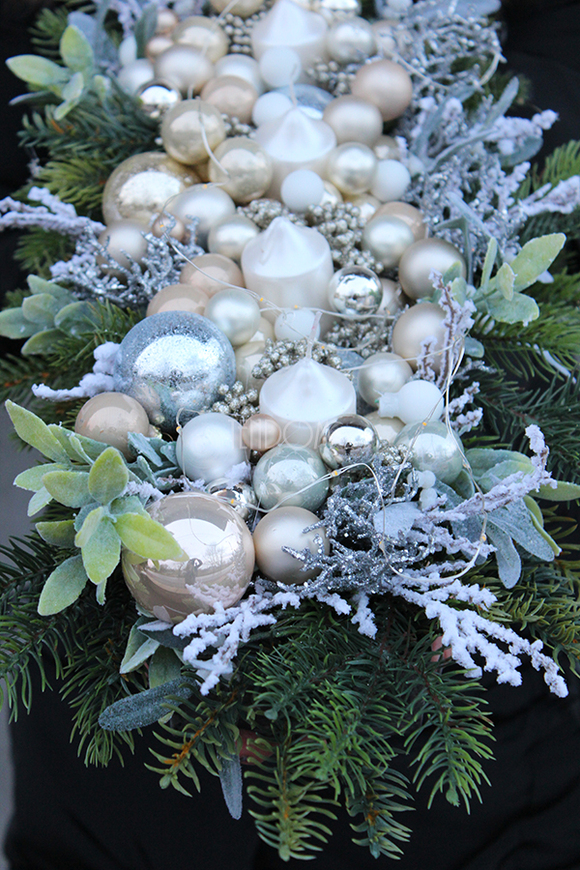 kompozycja świąteczna Green Light, 4 świeczki, dł.55cm