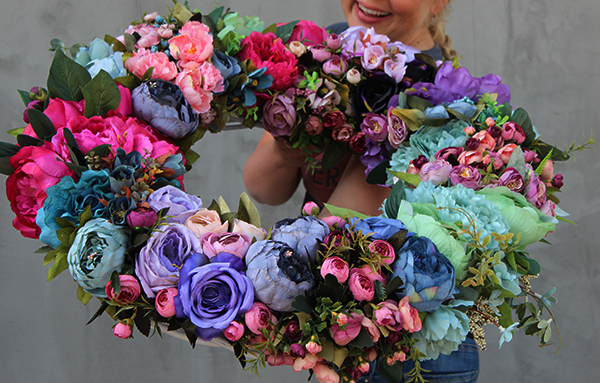 Caryca Katarzyna Pink&Violet, bardzo duży wianek na drzwi, śr.72cm 