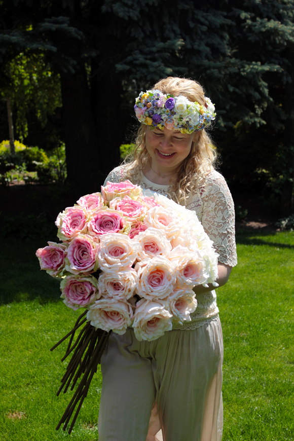 bukiet 10 szt. różowych róż Premium, wys.70cm